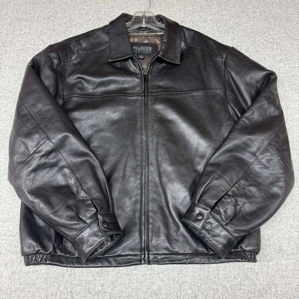 Wilsons Leather Pelle Studio Bomber Jacket Large Black Full Zip Lined Classic L